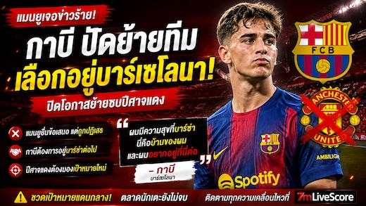 แมนยูเจอข่าวร้าย กาบี ปฏิเสธโอกาสย้ายร่วมทีม เลือกอยู่บาร์เซโลนาต่อ